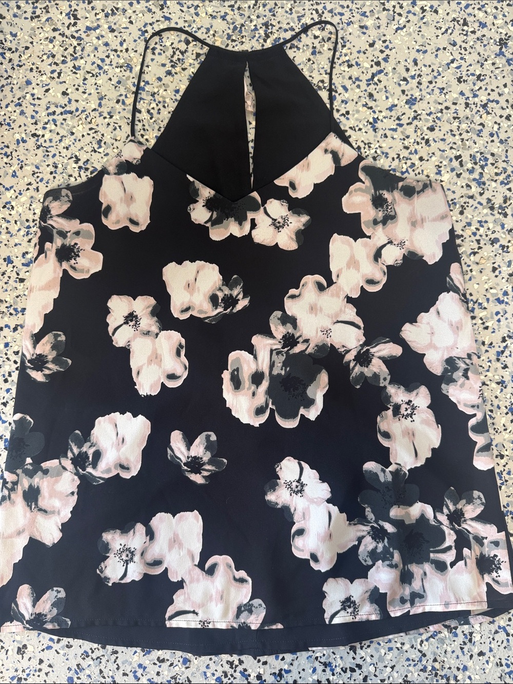 Express Floral Halter Tank Top in Black and Light Pink